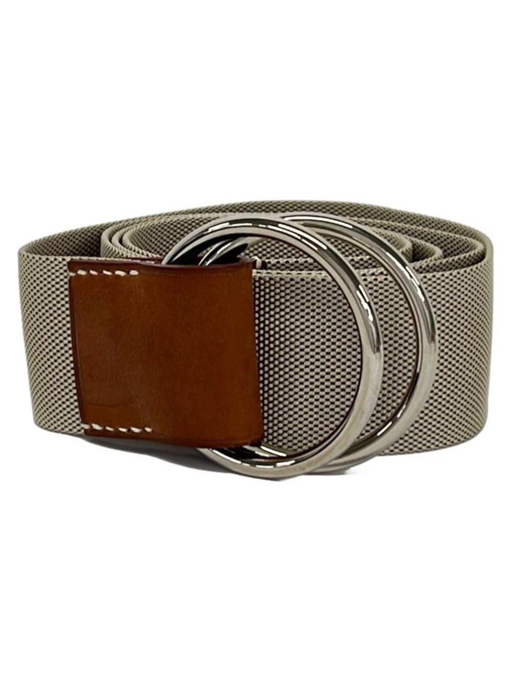 Hermes Belt 90 Dark Brown Beige Silver Leather